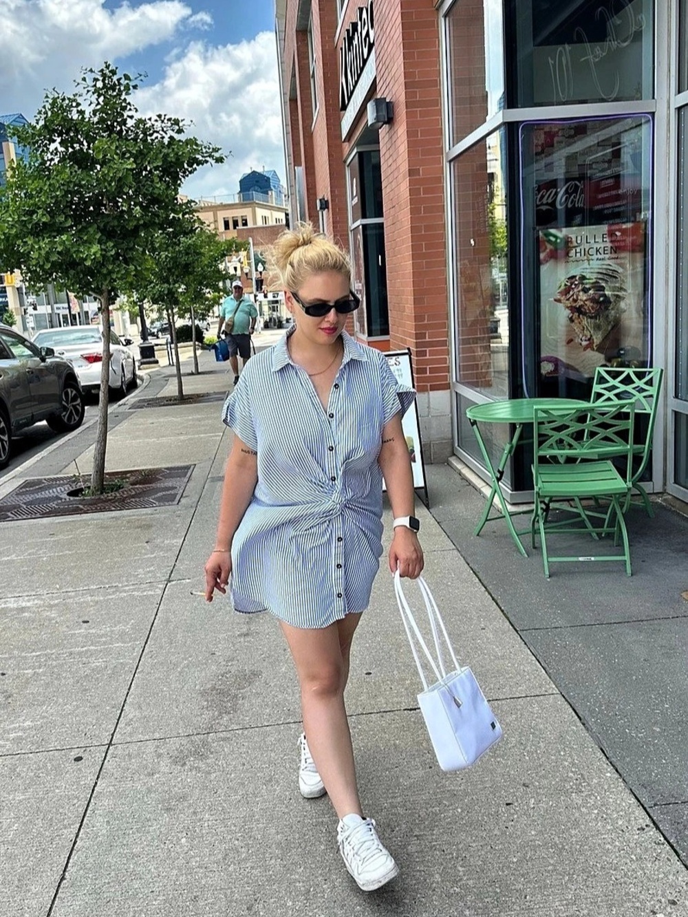 Women's Blue & White Striped Mini Dress